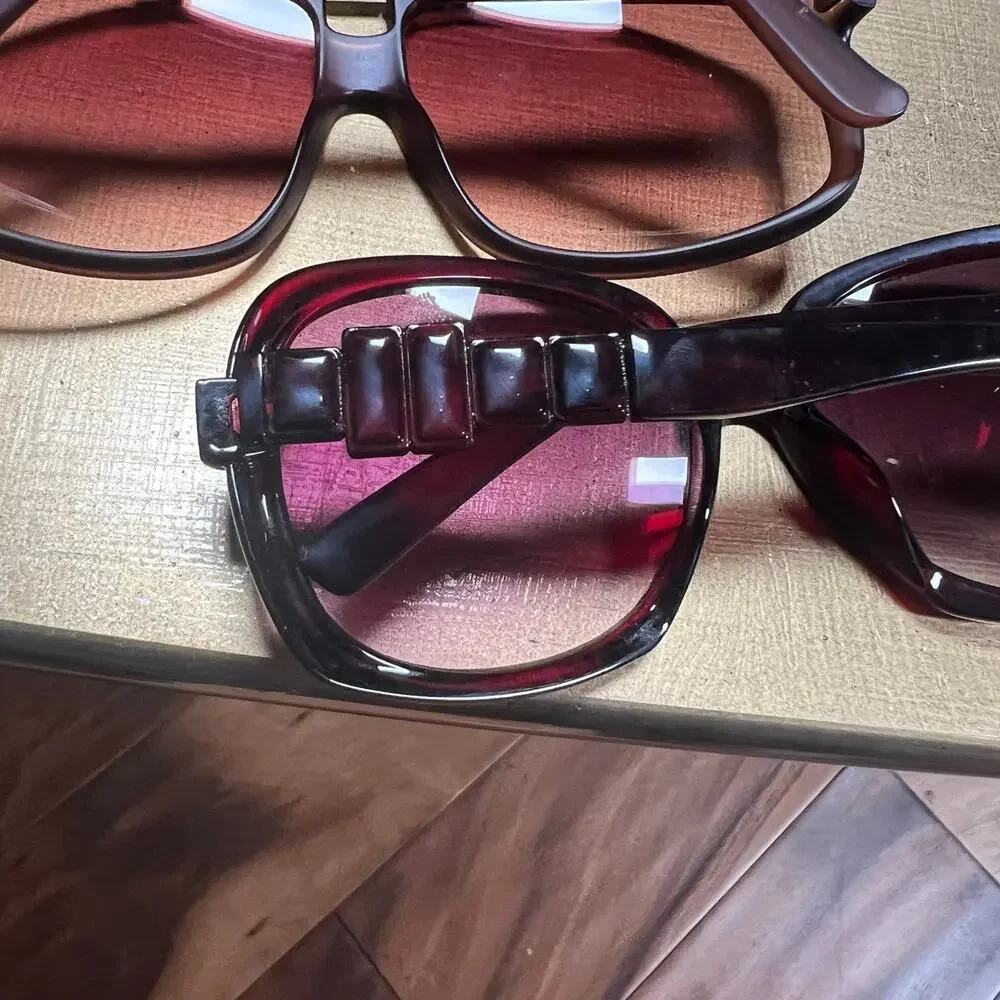 Lot of 2 Fashion Sunglasses Oversized Oval & Square Frames Maroon Brown UV Style